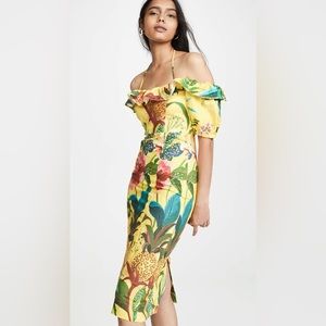 New Farm Rio Golden Jungle Linen Midi Dress Small